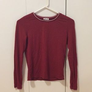 Red long sleeved accent stripped top